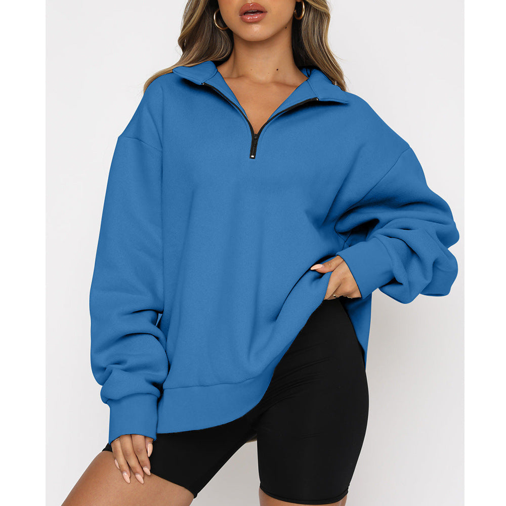 Women Sweatshirts Zip Turndown Collar