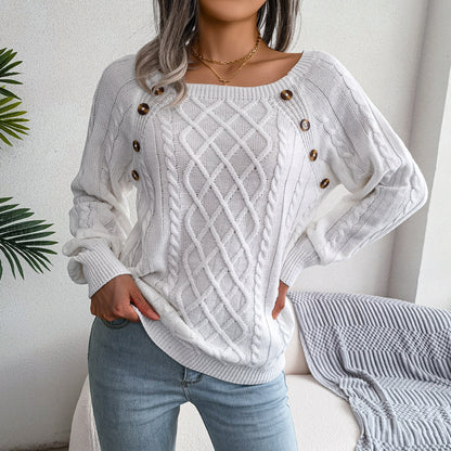 Square Neck Button Sweater