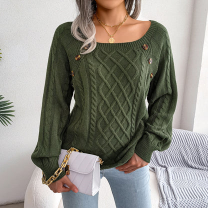 Square Neck Button Sweater