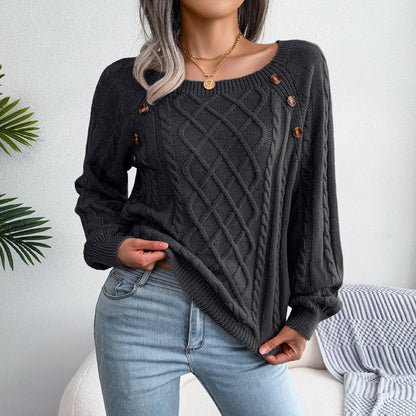 Square Neck Button Sweater