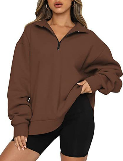 Women Sweatshirts Zip Turndown Collar