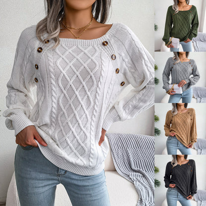 Square Neck Button Sweater