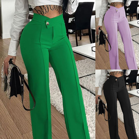 Slim Straight-leg Pants With Buckle Fashion For Womens Clothing