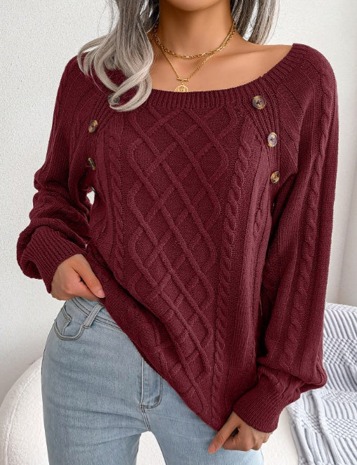 Square Neck Button Sweater