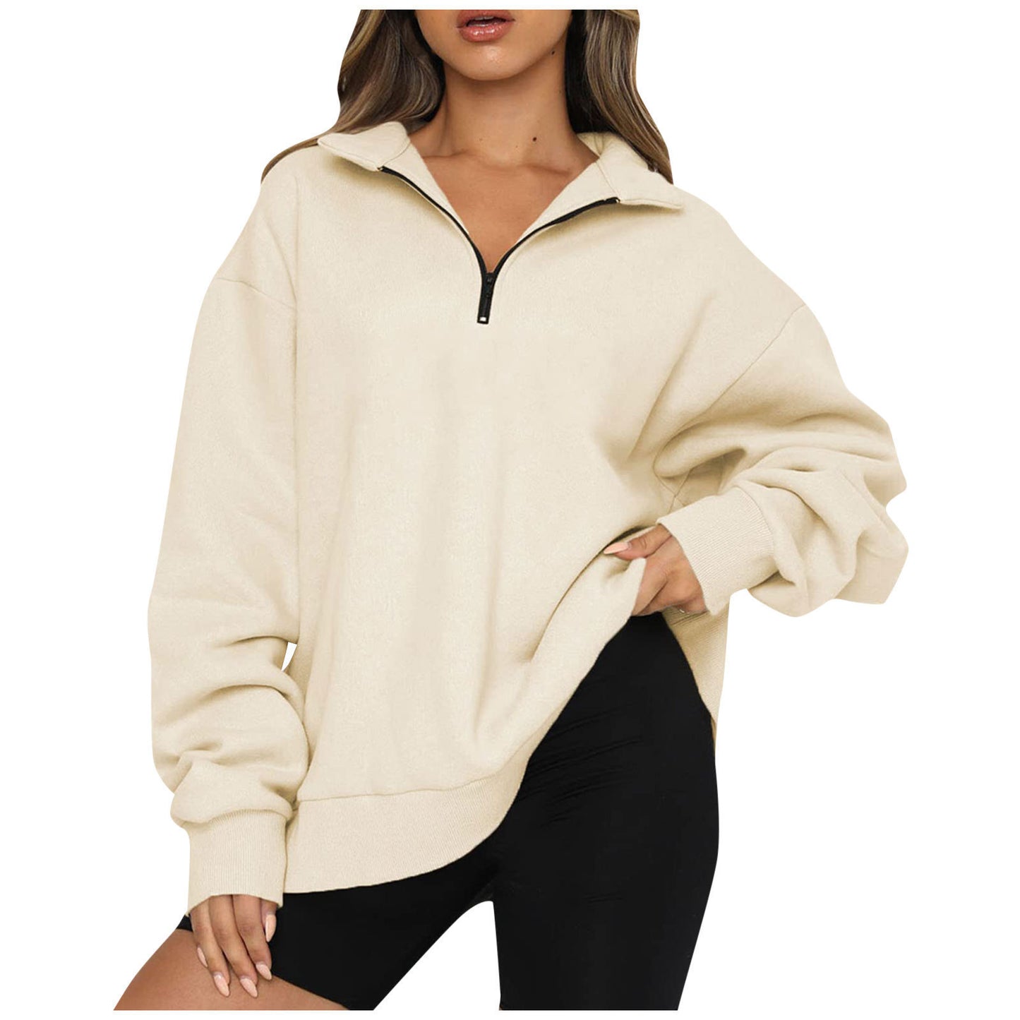 Women Sweatshirts Zip Turndown Collar