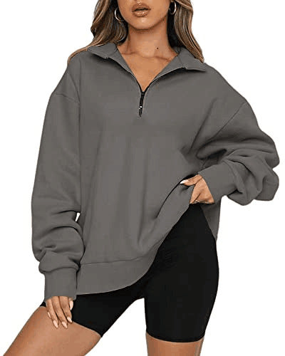 Women Sweatshirts Zip Turndown Collar