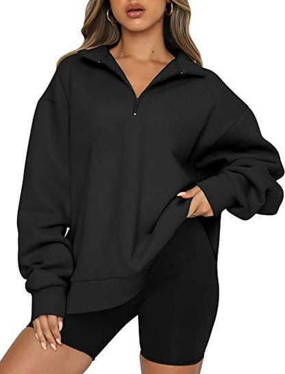 Women Sweatshirts Zip Turndown Collar