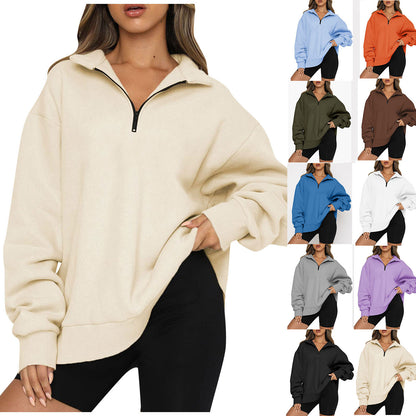 Women Sweatshirts Zip Turndown Collar