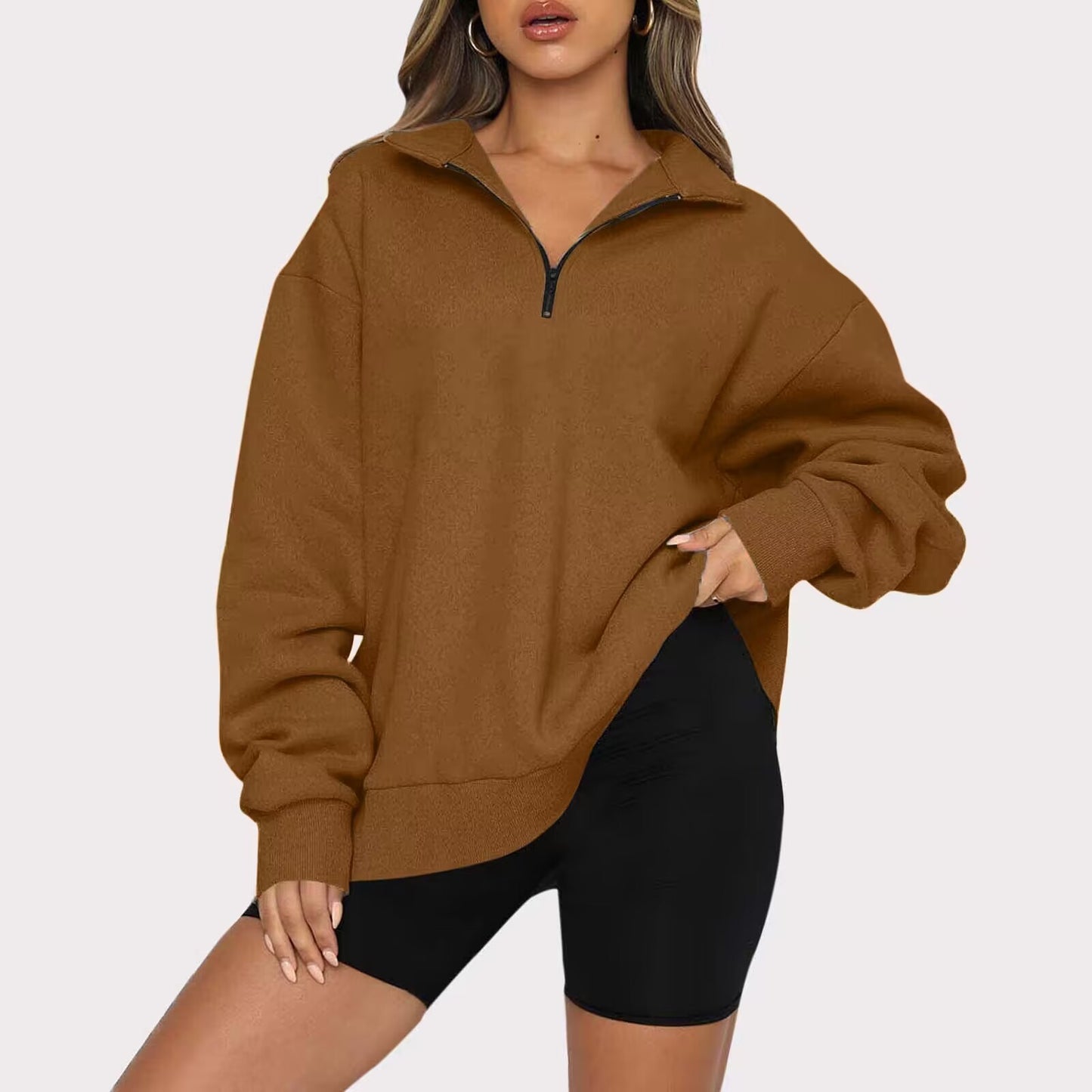 Women Sweatshirts Zip Turndown Collar